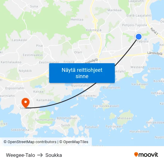 Weegee-Talo to Soukka map
