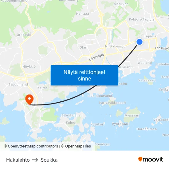 Hakalehto to Soukka map