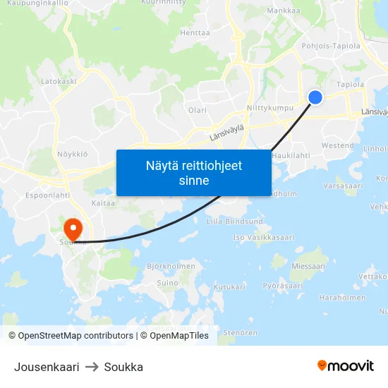 Jousenkaari to Soukka map
