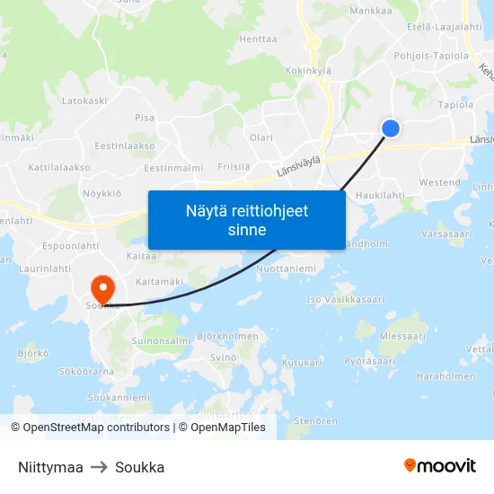Niittymaa to Soukka map