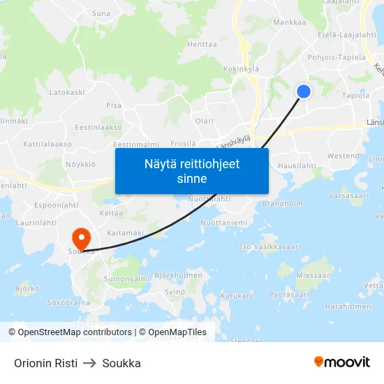 Orionin Risti to Soukka map
