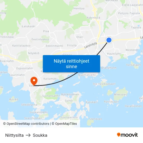 Niittysilta to Soukka map