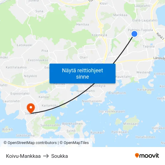 Koivu-Mankkaa to Soukka map