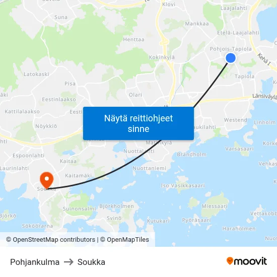 Pohjankulma to Soukka map