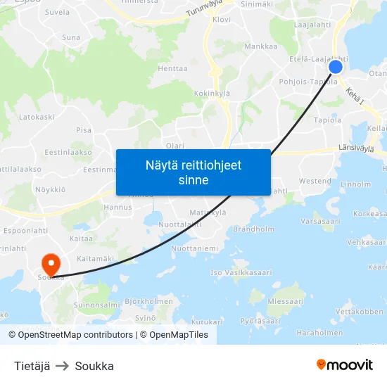 Tietäjä to Soukka map