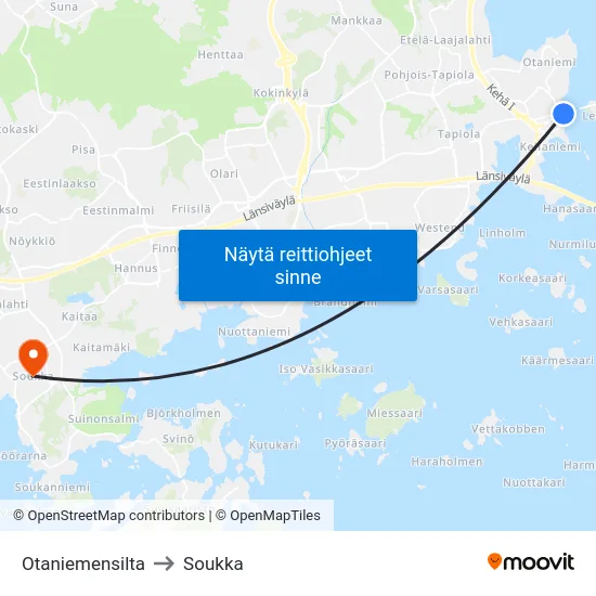 Otaniemensilta to Soukka map