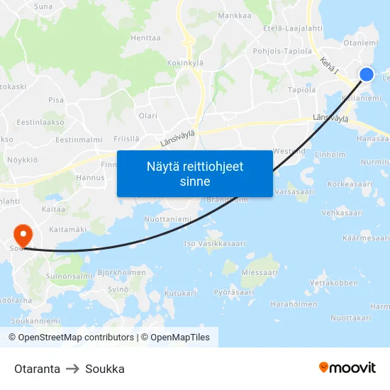 Otaranta to Soukka map