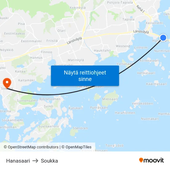 Hanasaari to Soukka map