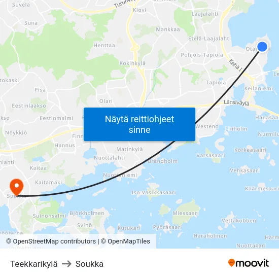 Teekkarikylä to Soukka map