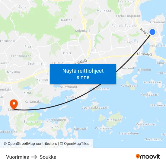 Vuorimies to Soukka map