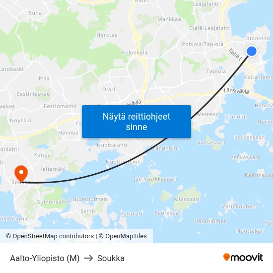 Aalto-Yliopisto (M) to Soukka map