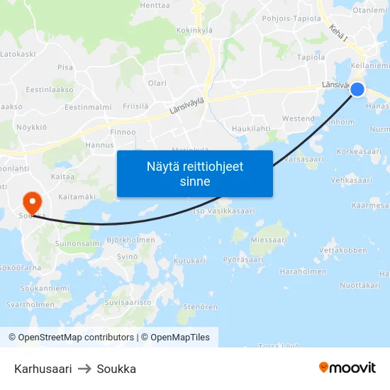 Karhusaari to Soukka map