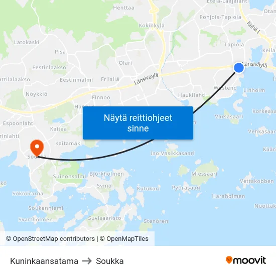 Kuninkaansatama to Soukka map