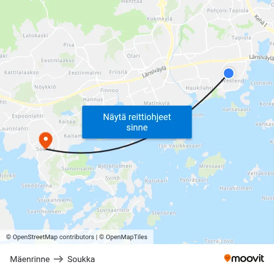 Mäenrinne to Soukka map
