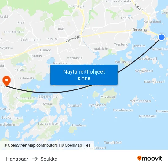 Hanasaari to Soukka map