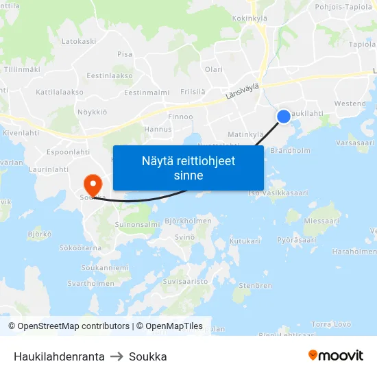 Haukilahdenranta to Soukka map