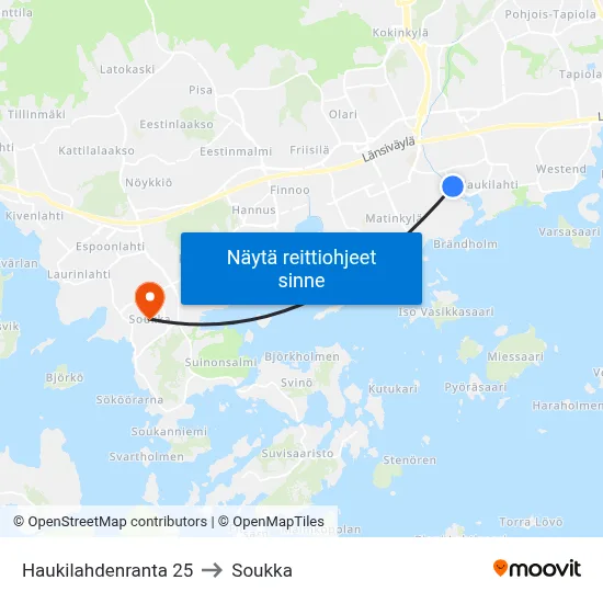 Haukilahdenranta 25 to Soukka map