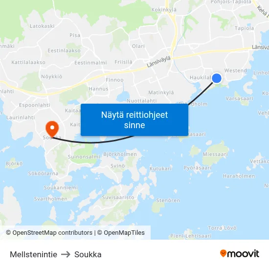 Mellstenintie to Soukka map
