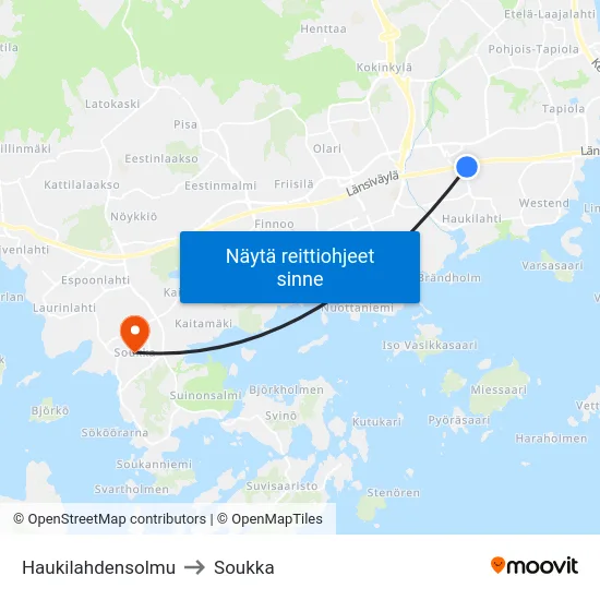 Haukilahdensolmu to Soukka map