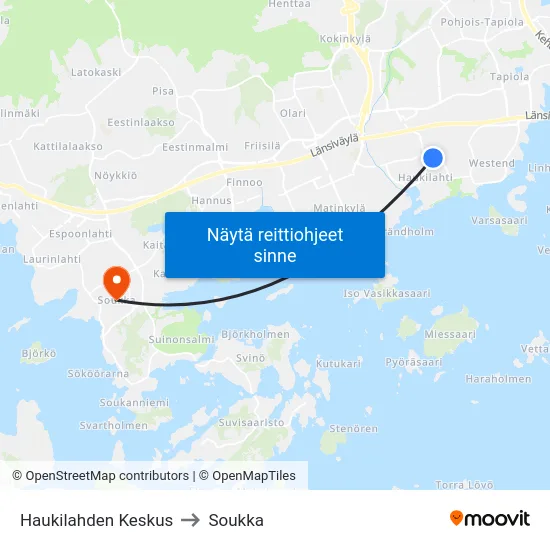 Haukilahden Keskus to Soukka map