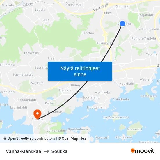 Vanha-Mankkaa to Soukka map