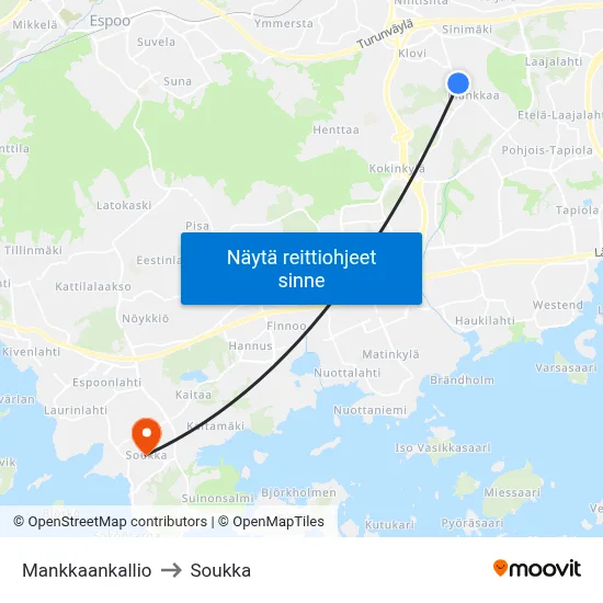 Mankkaankallio to Soukka map