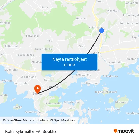 Kokinkylänsilta to Soukka map