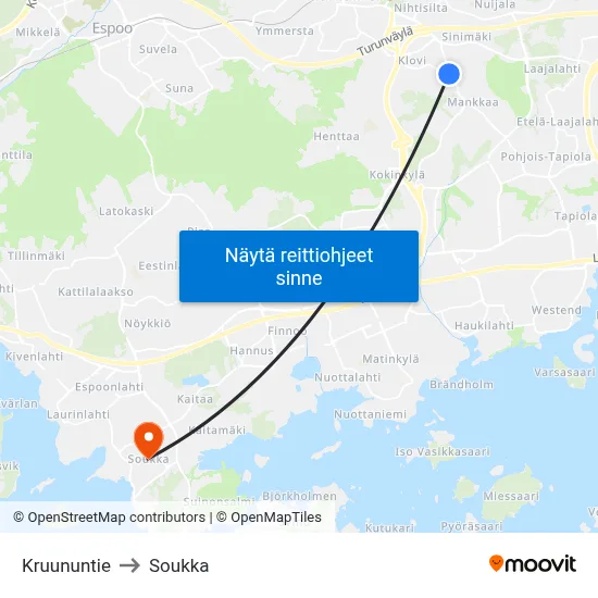 Kruununtie to Soukka map