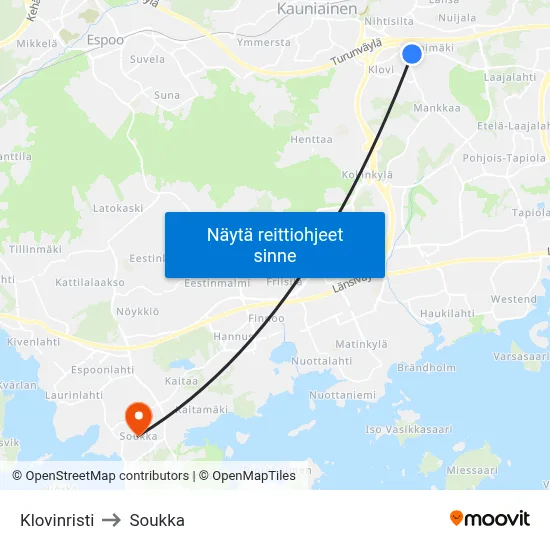 Klovinristi to Soukka map