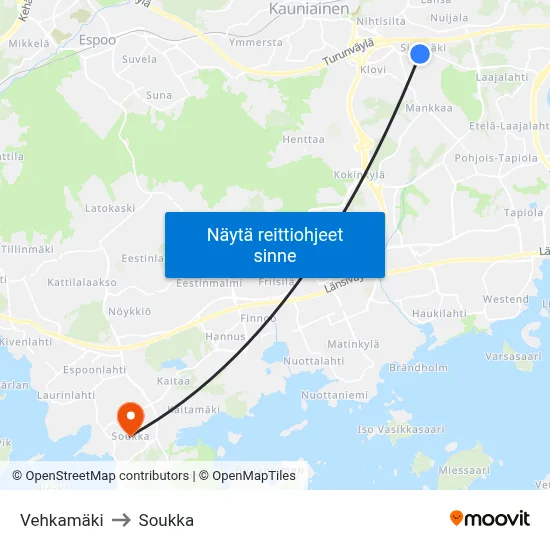 Vehkamäki to Soukka map