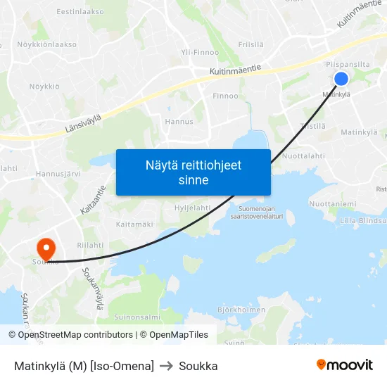 Matinkylä (M) [Iso-Omena] to Soukka map