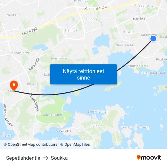 Sepetlahdentie to Soukka map