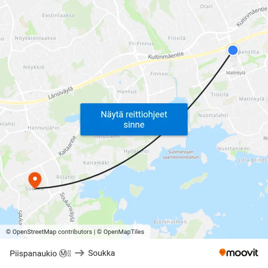 Piispanaukio Ⓜ️🛍️ to Soukka map