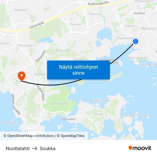Nuottalahti to Soukka map