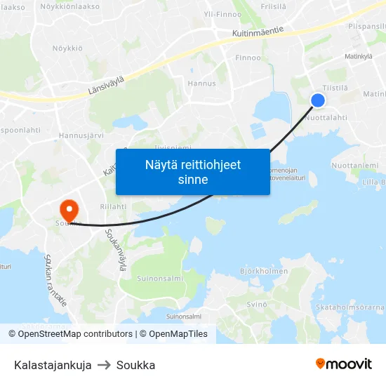 Kalastajankuja to Soukka map