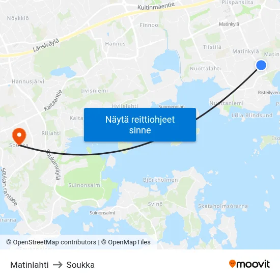 Matinlahti to Soukka map