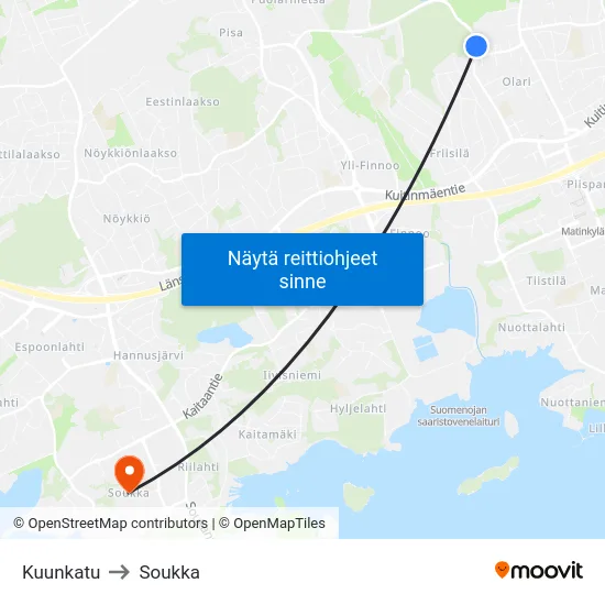 Kuunkatu to Soukka map