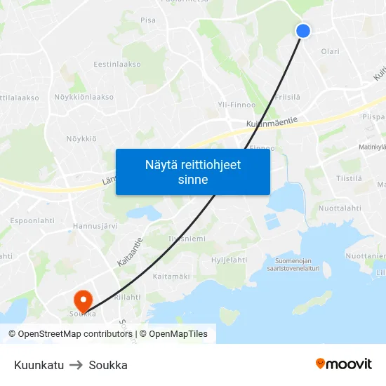 Kuunkatu to Soukka map