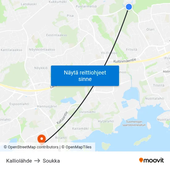 Kalliolähde to Soukka map