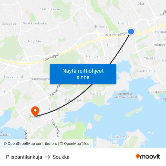Piispantilankuja to Soukka map