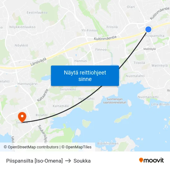 Piispansilta [Iso-Omena] to Soukka map