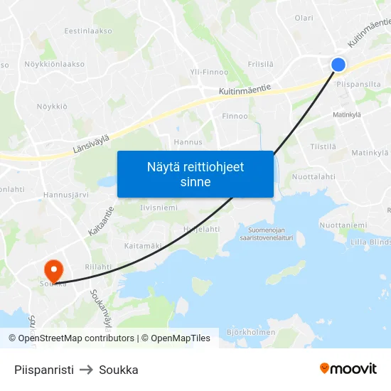 Piispanristi to Soukka map