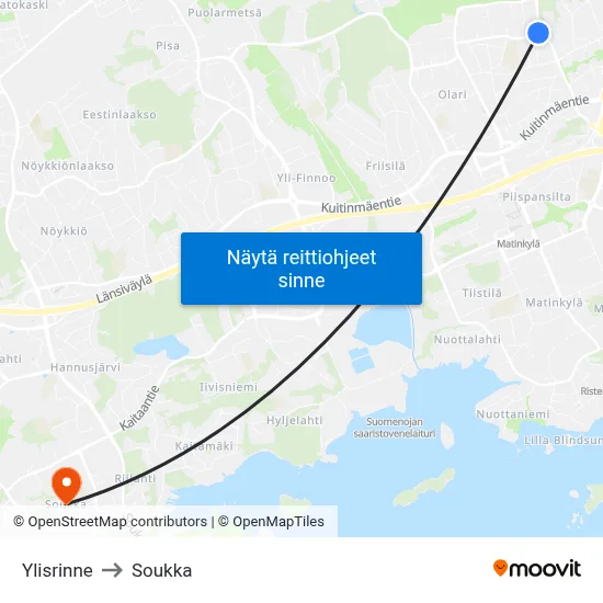 Ylisrinne to Soukka map