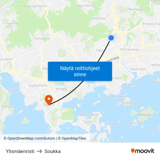 Ylismäenristi to Soukka map