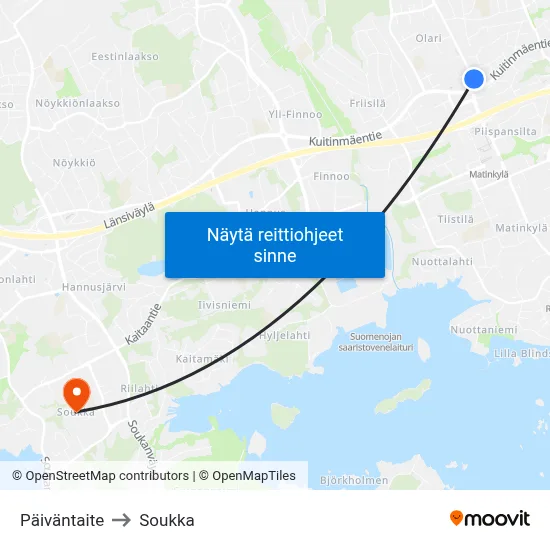 Päiväntaite to Soukka map