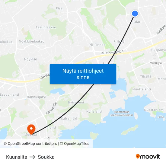 Kuunsilta to Soukka map