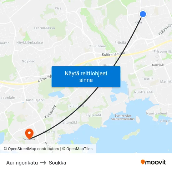 Auringonkatu to Soukka map