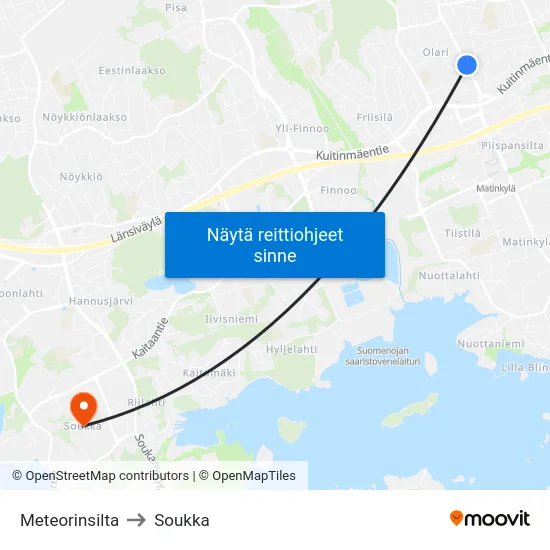 Meteorinsilta to Soukka map