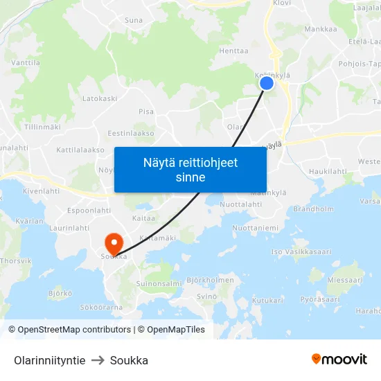 Olarinniityntie to Soukka map