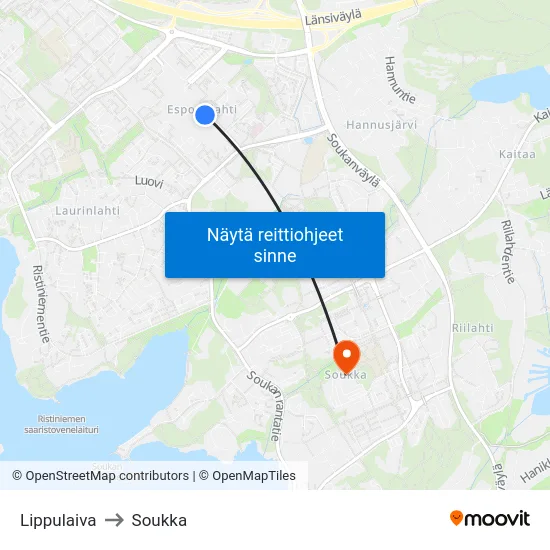 Lippulaiva to Soukka map